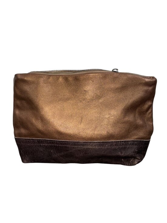 Rough & Tumble Handbags - Rough & Tumble Metallic Bronze Leather Pouch With Zipper Closure & Interior Pock
